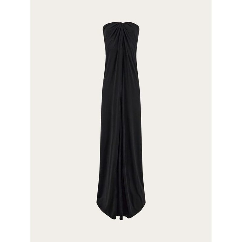 Black Draped Strapless Dress_Black