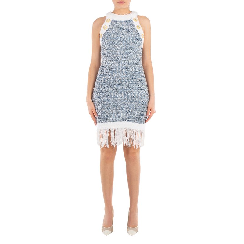 Fringed Tweed Minidress_Blue