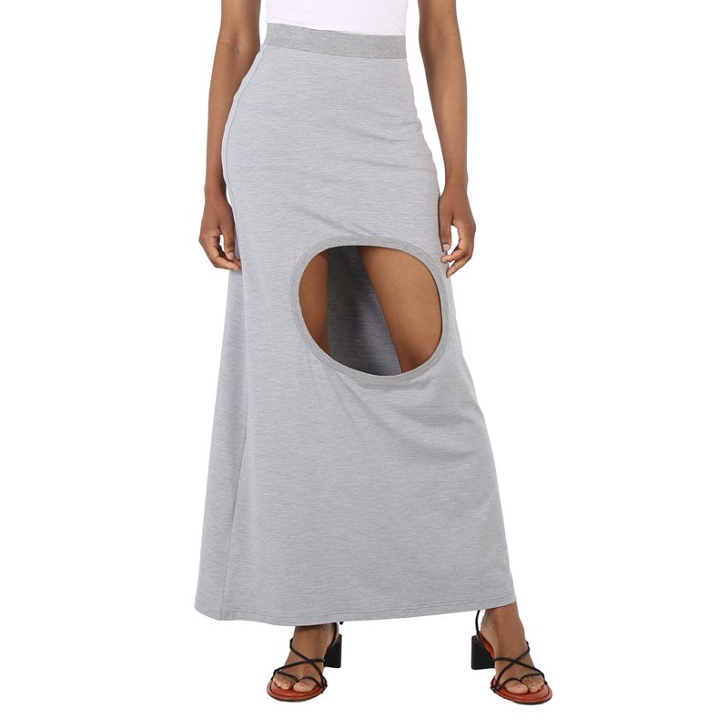 Ladies Grey Melange Stretch Silk Jersey Step-through Skirt_Grey Melange