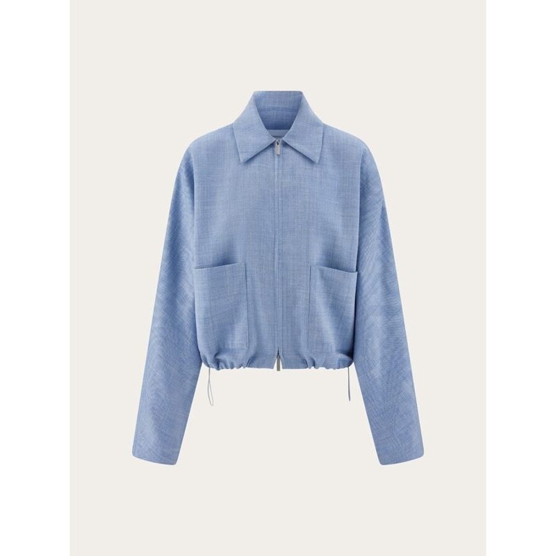 Light Blue Wool Silk Linen Jacket_Blue