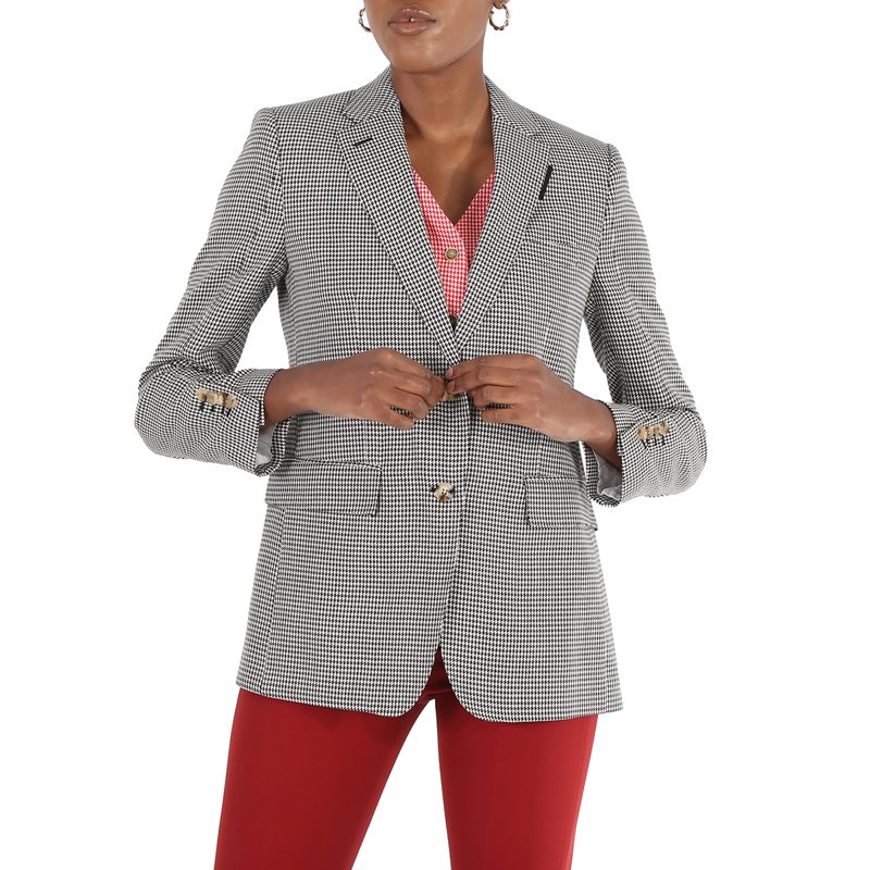 Houndstooth Check Wool Blazer With Waistcoat Detail_Bright Red