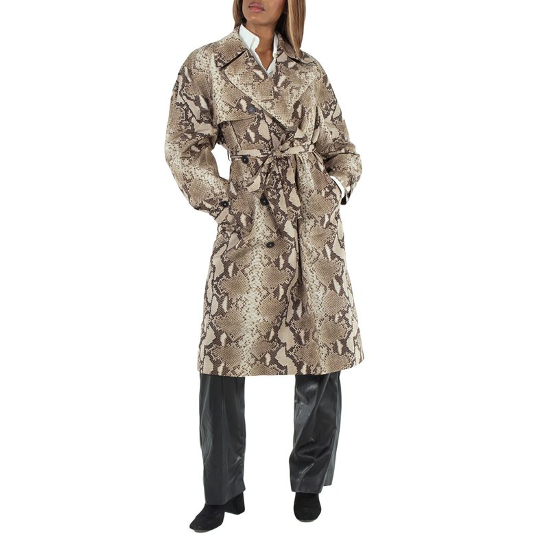 Python Print Trench Coat_Multicolor Brown