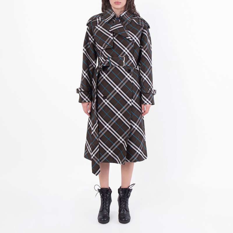 Snug Check-Print Long Trench Coat_Snug Ip Check