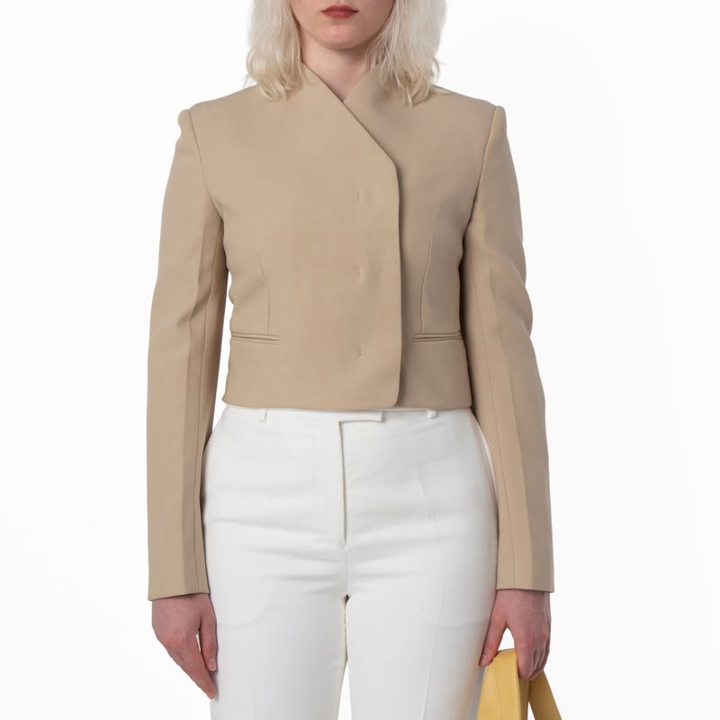 Virgin Wool Cropped Blazer_Beige Bicoloured White