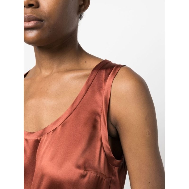 Brunello Cucinelli Rust Satin Sleeveless Top_Brown