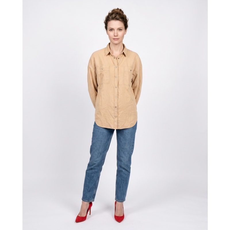 Brunello Cucinelli Womens Linen Blend Western Style Casual Shirt Nwt_Tan