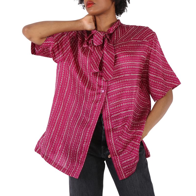 Chloe Ladies Pink Pussy Bow Silk Top, Brand_Pink