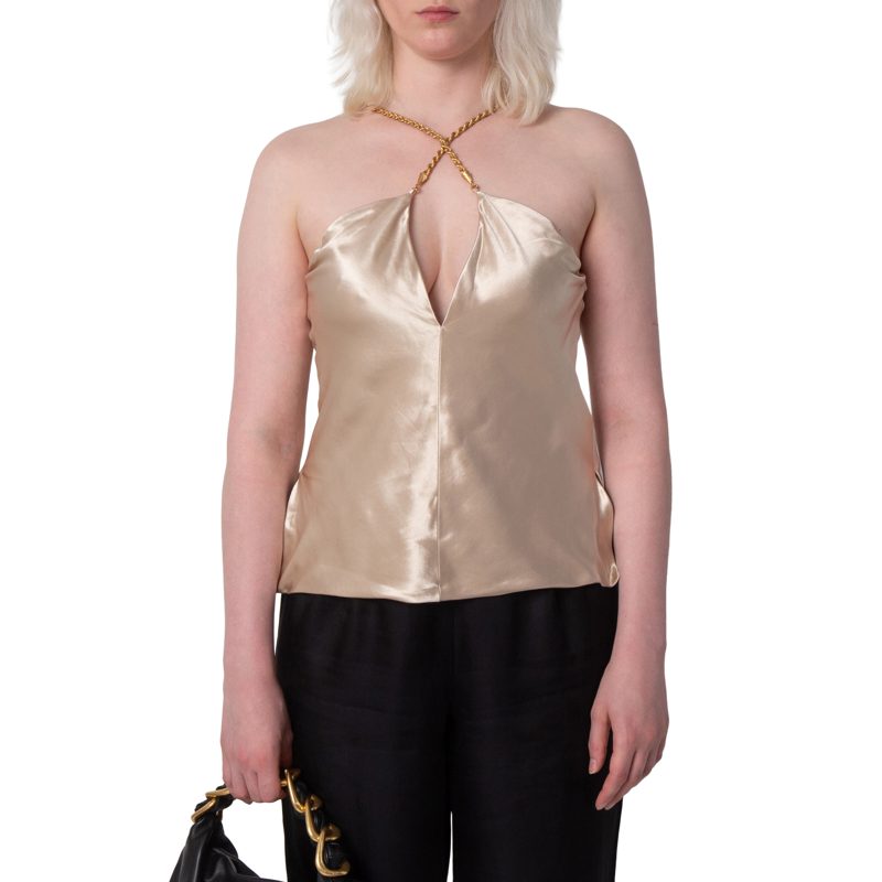 Womens Twisted-Strap Satin Top_Beige / White