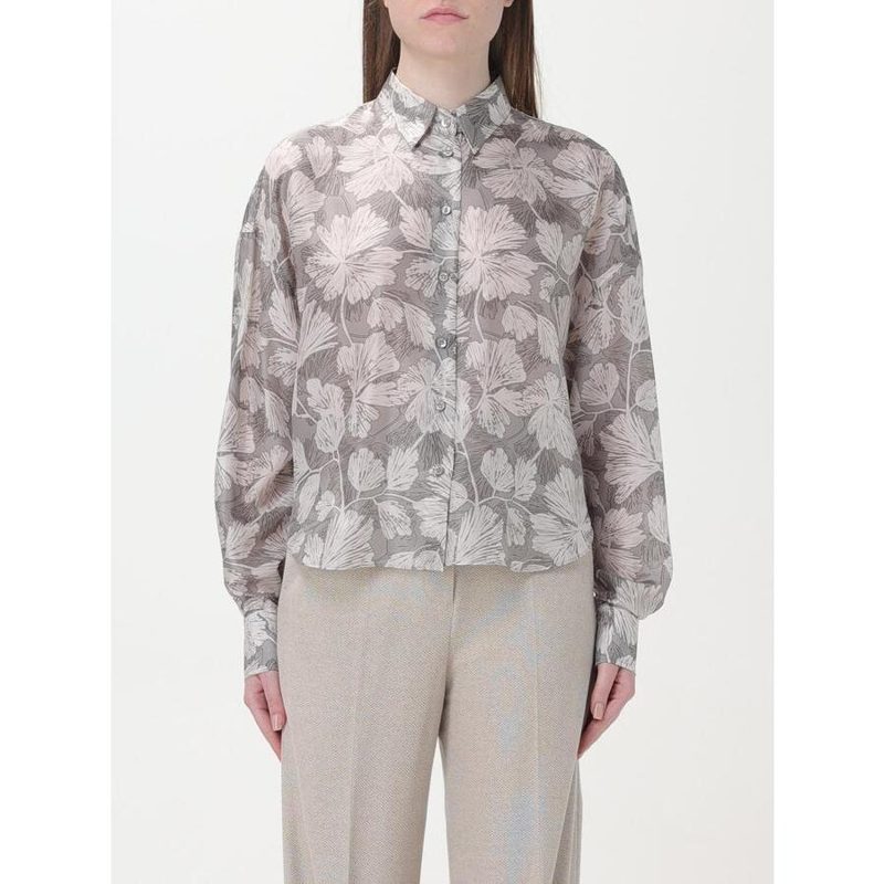 Brunello Cucinelli Womens Grey Floral Silk Shirt_Grey