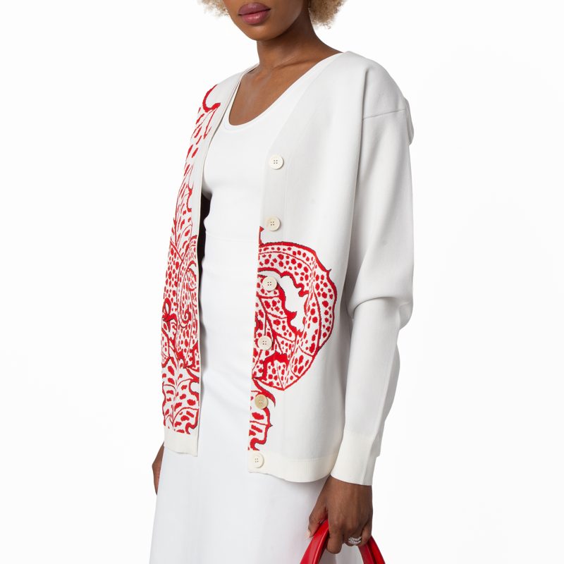 Jungle Print V-Neck Cardigan_Red