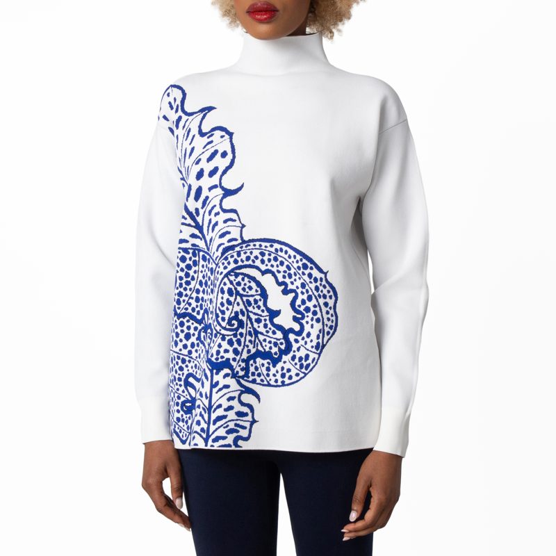 Jungle Print Turtleneck Sweater_Blue