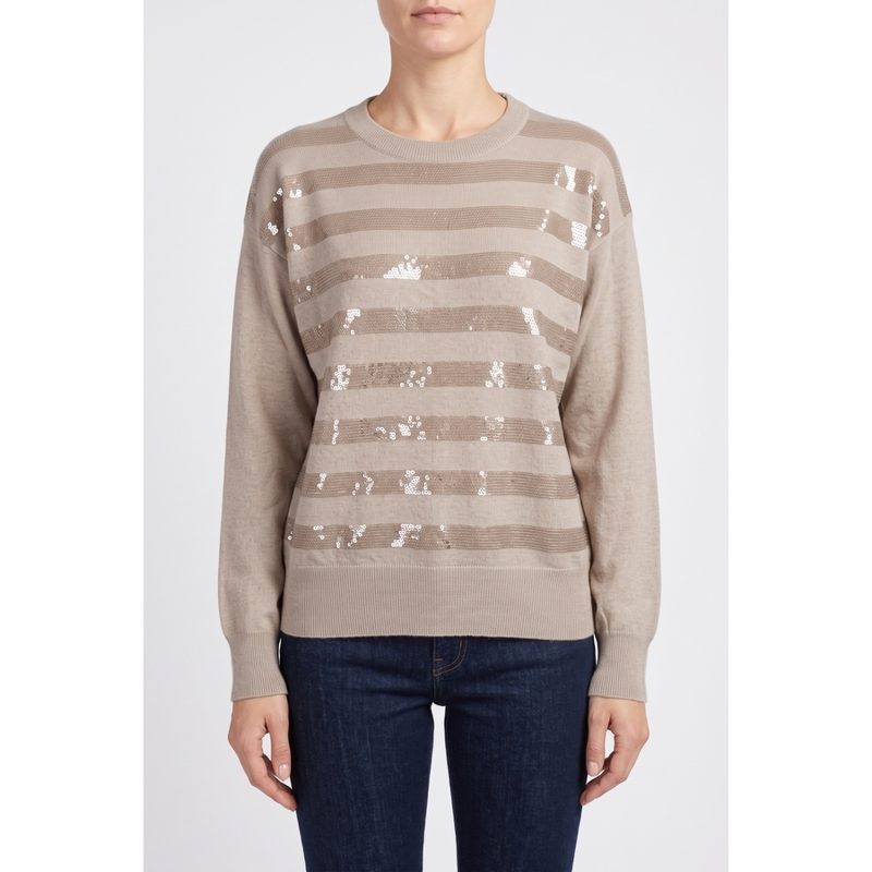Brunello Cucinelli Womens 100% Cashmere Sequin Beige Sweater Nwt_Beige