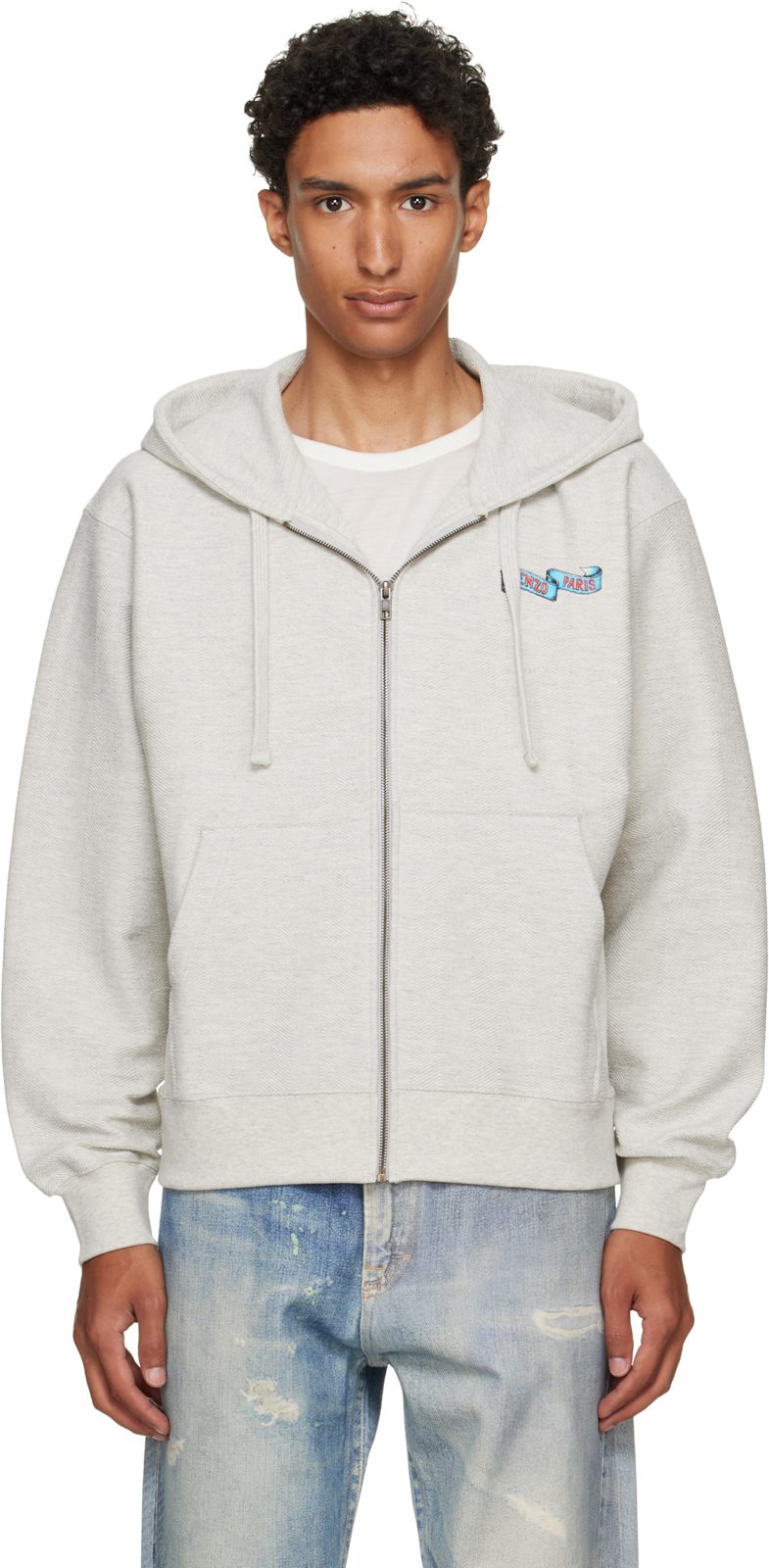 Gray [겐조] Paris Jumping Tiger Zip Up Hoodie 262387M202005