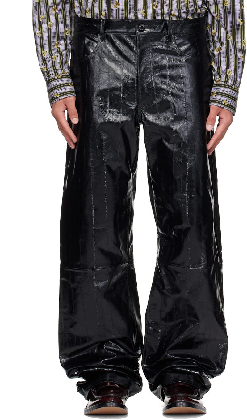 Black Loose Leather Pants 262358M189000