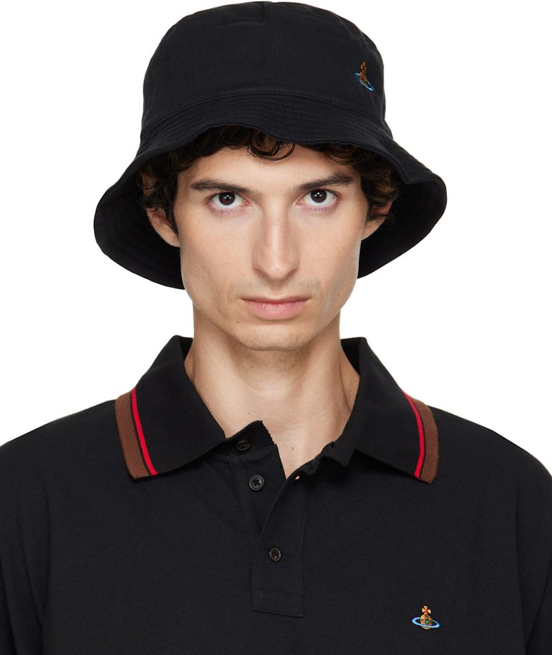 Black Embroidered Bucket Hat 262314M140000