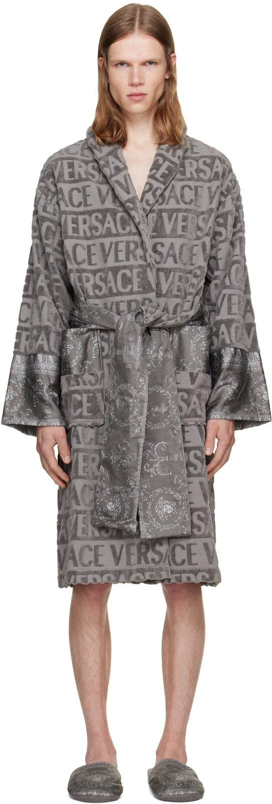 Gray I Heart Baroque Bathrobe 262404M218004