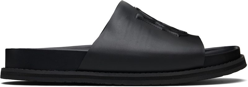 Black MA Leather Pool Slides 262886M234004