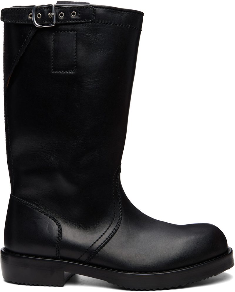 Black Leather Biker Boots 262358M228006