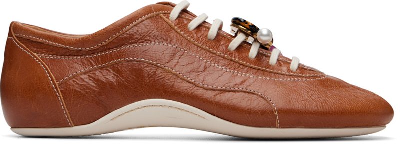Brown Leather Ballerina Sneakers 262358F128004