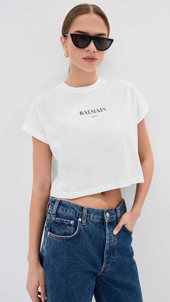 Vintage Logo Print Crop Tee_Blanc / Noir