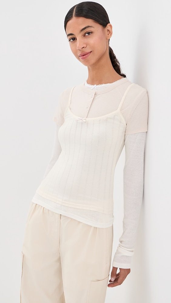 Long Sleeve Layered T-Shirt_White/Off White