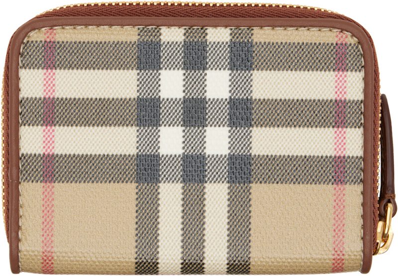 Beige Check Coin Pouch 262376F038000