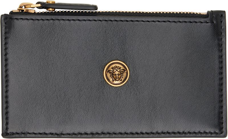 Black Embleme Leather Zip Card Holder 262404F037001