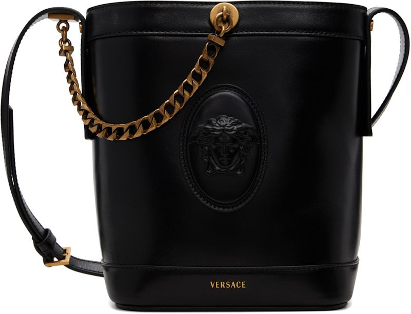 Black Pivot Mini Leather Bucket Bag 262404F048008