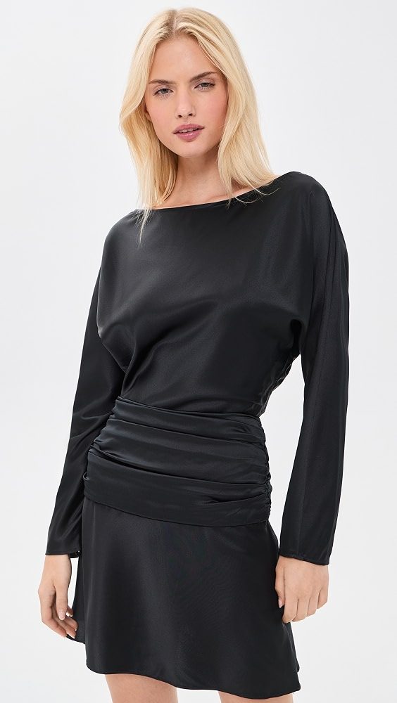 STAUD Freda Silk Mini Dress_Black