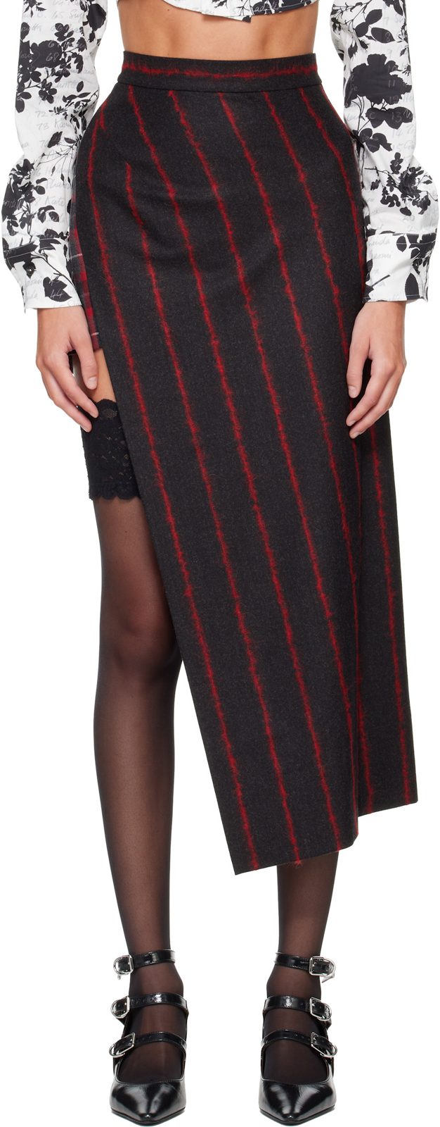 Gray & Red Infinity Maxi Skirt 262314F093001