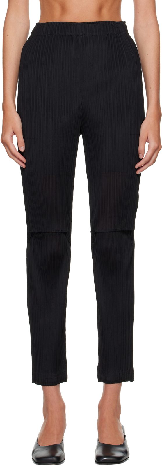 Black Sheer Split Pleats Trousers 262809F087001