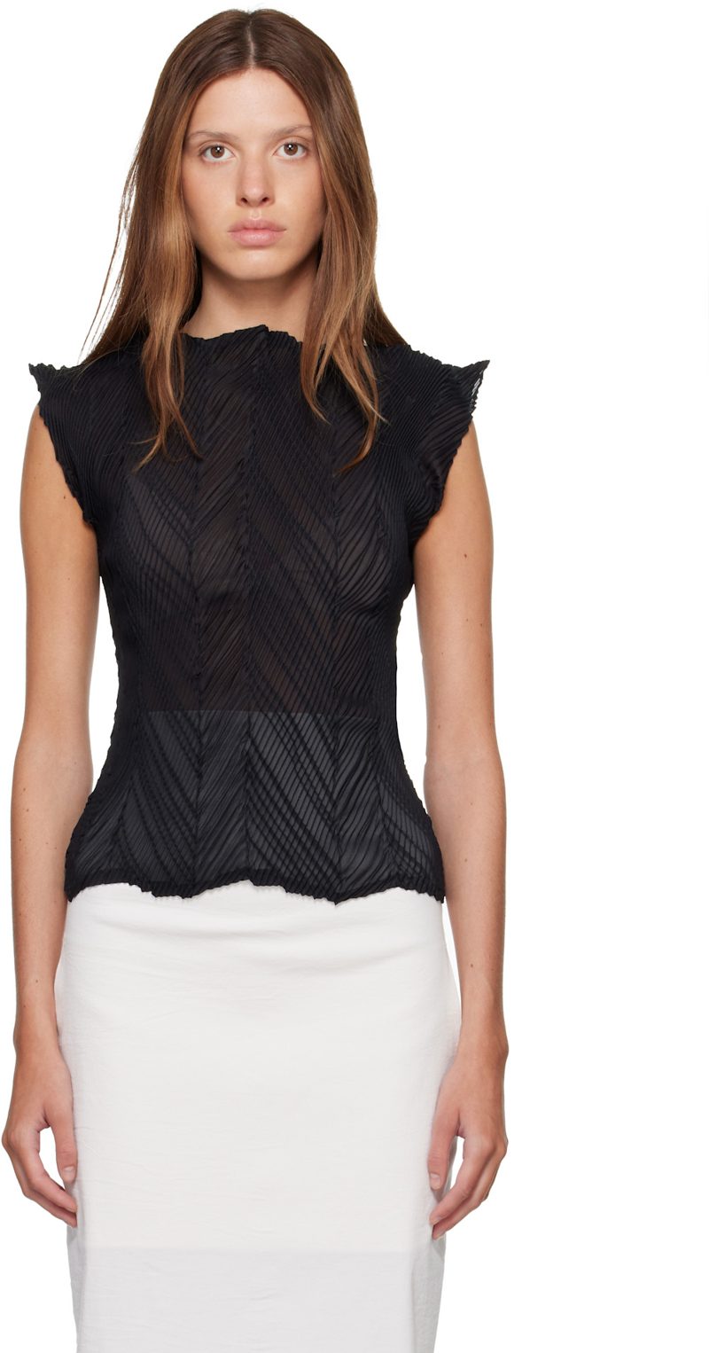 Black Zigzag Pleats Top 262809F055006