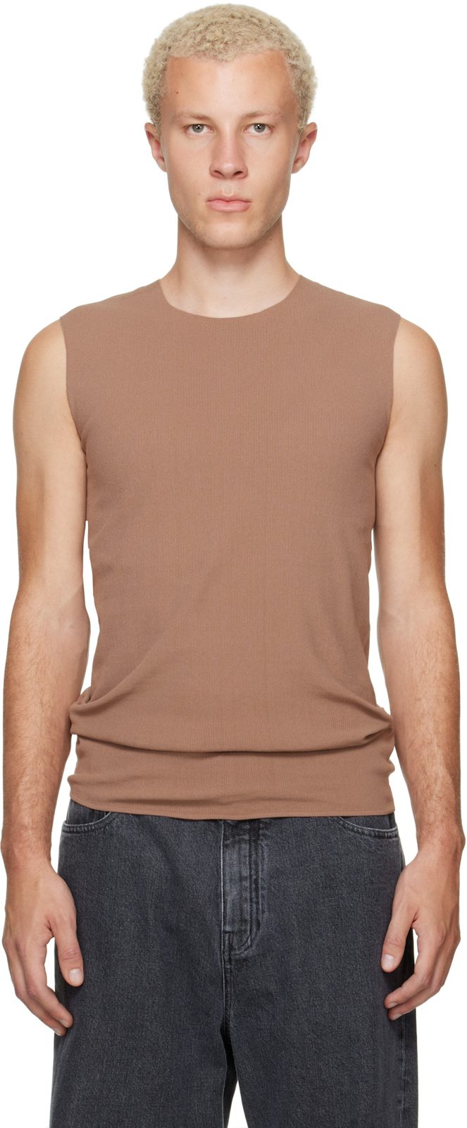 Tan Ribbed Tank Top 262249M214000