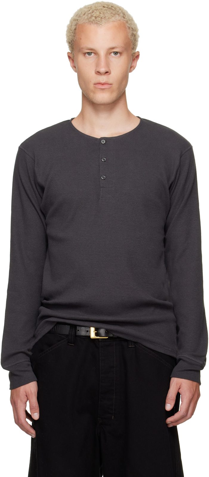 Gray Long Sleeve Henley 262646M211000