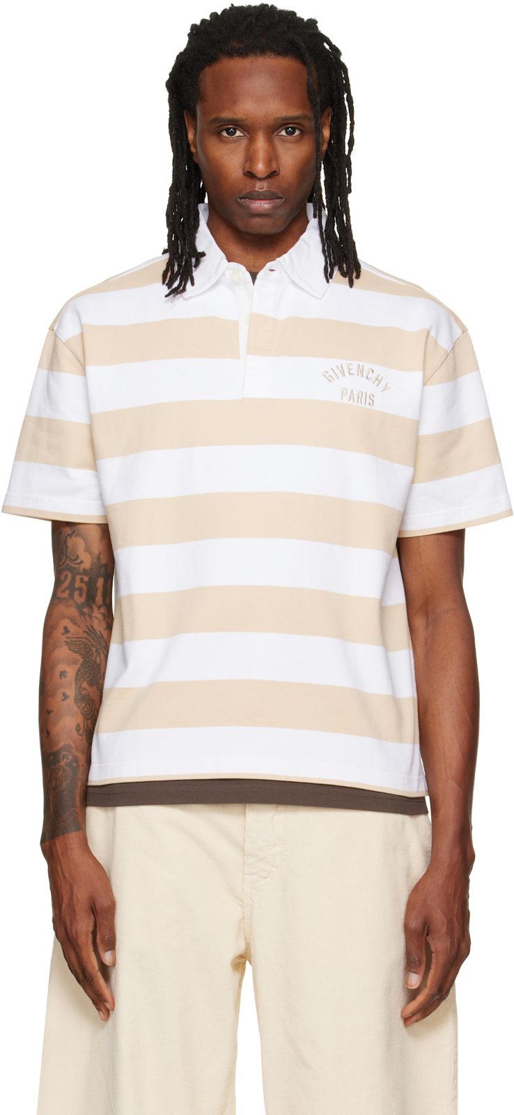 Beige & White Striped [지방시] Paris Embroidery Polo 262278M212012