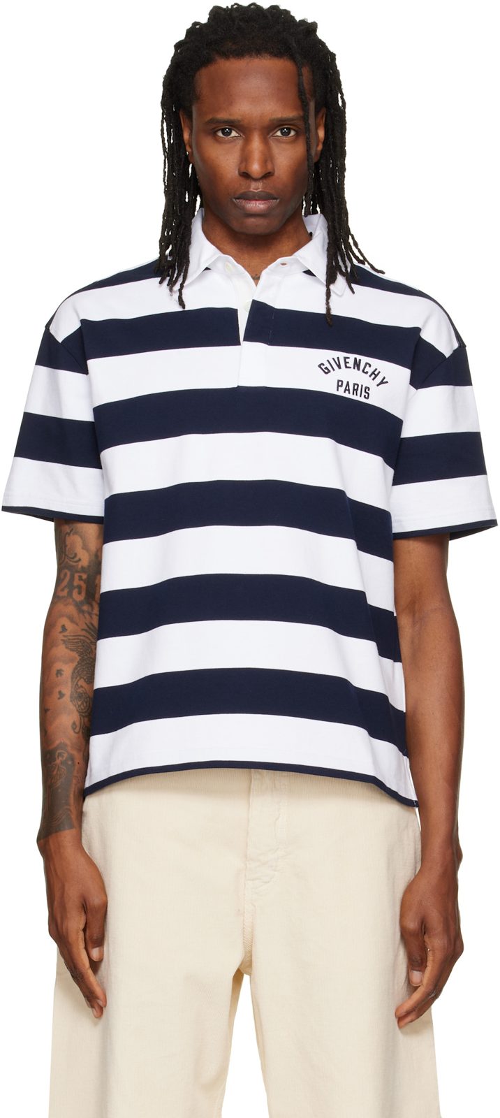 White & Navy Striped [지방시] Paris Embroidery Polo 262278M212011