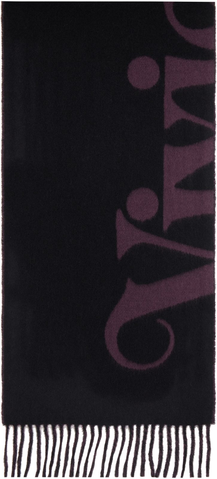 Black & Purple Wool Scarf 262314M150020