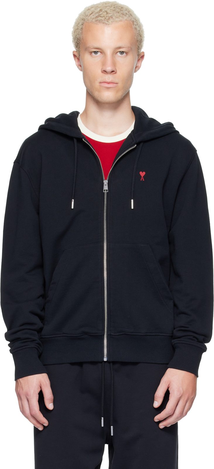 Black Zipped Cotton Ami de Coeur Hoodie 262482M202001