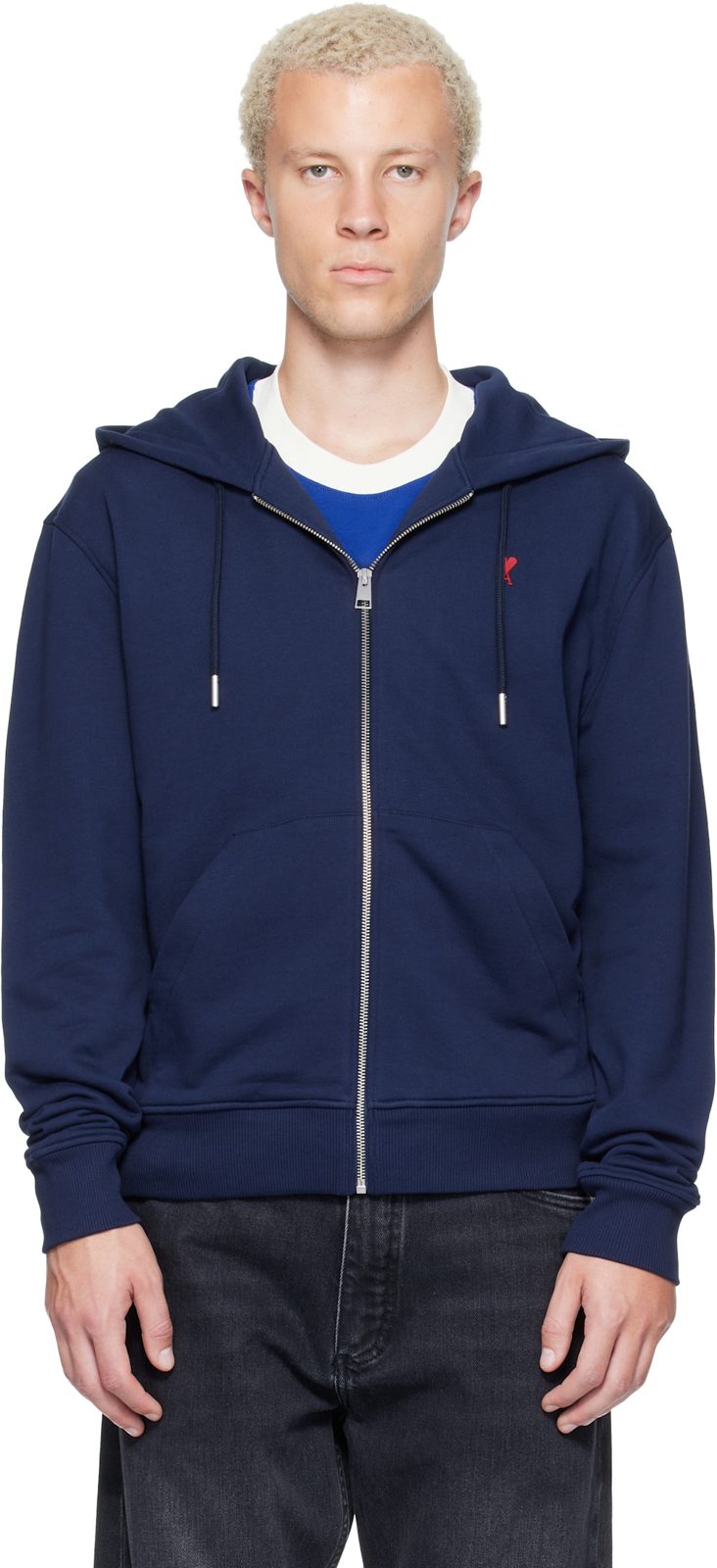 Navy Zipped Cotton Ami de Coeur Hoodie 262482M202000