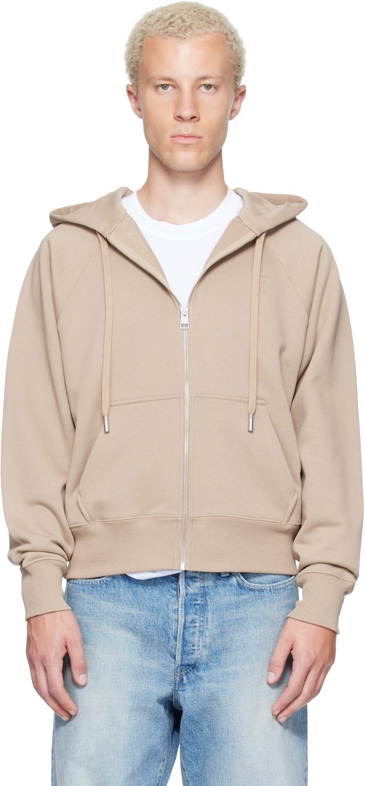 Beige Zipped Cotton EM[보스]ED Ami de Coeur Hoodie 262482M202007