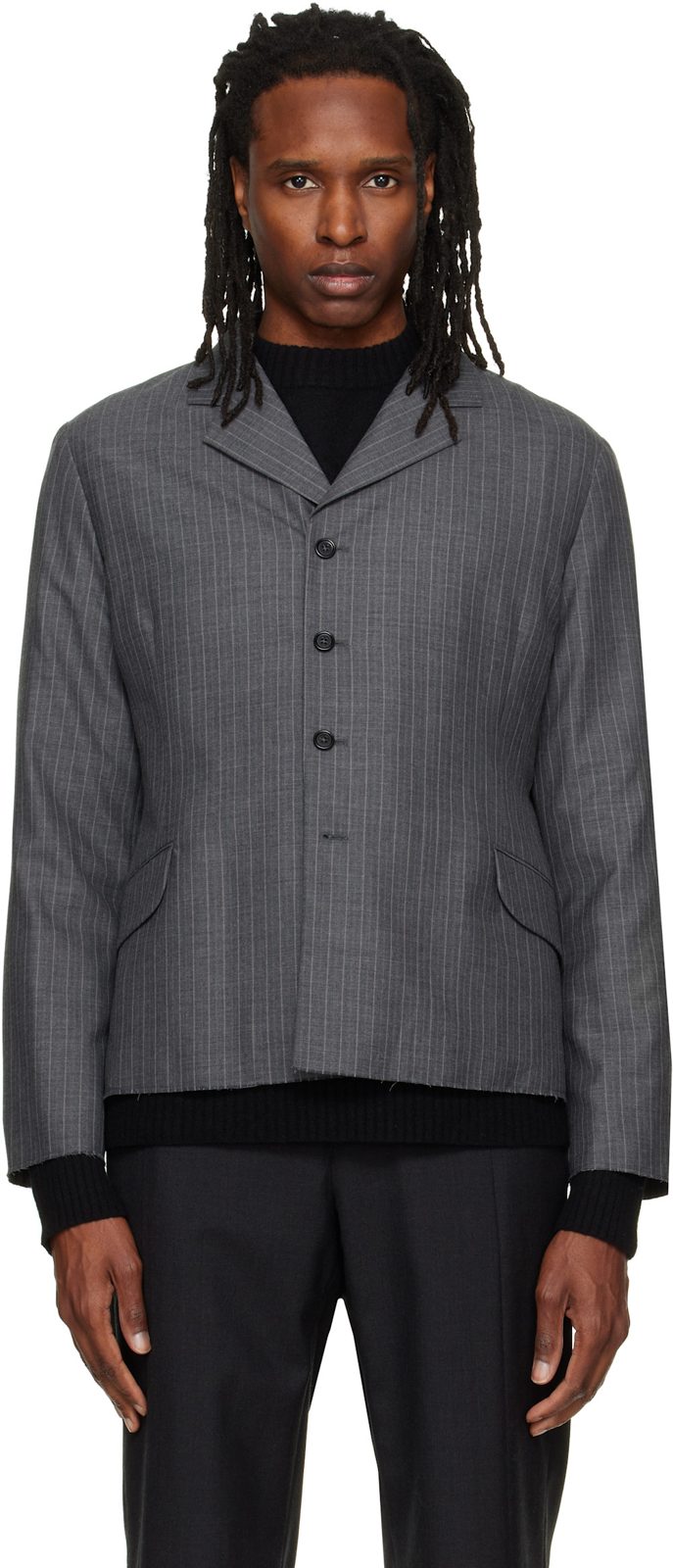 Gray Wool Blazer 262249M195000