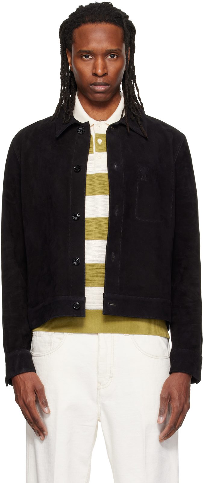 Black EM[보스]ED Ami de Coeur Suede Leather Jacket 262482M181002