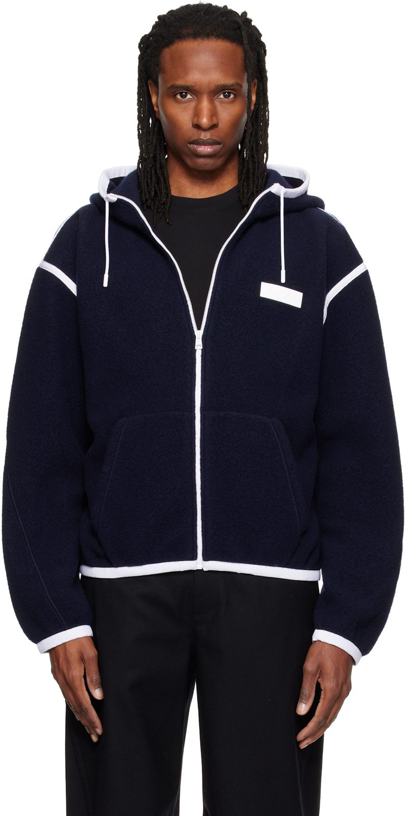 Navy Fleece Gros Grain Detail Jacket 262278M180007