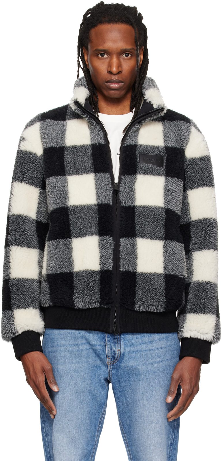 Black & [오프화이트] Checked Fleece Jacket 262278M180009