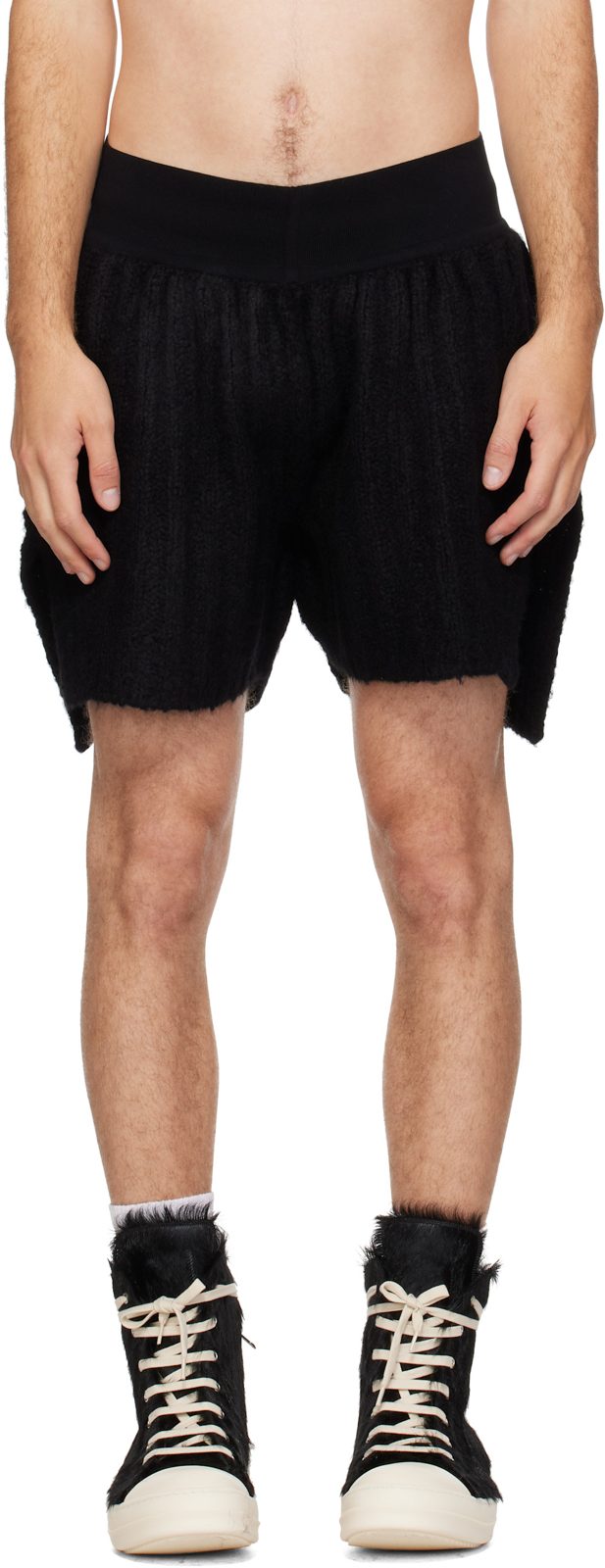 Black Tower Rib Boxers Knit Shorts 262232M193062
