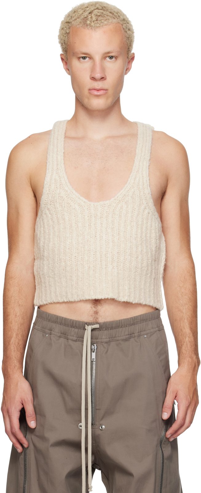 Beige Tower Knit Tank Top 262232M214030