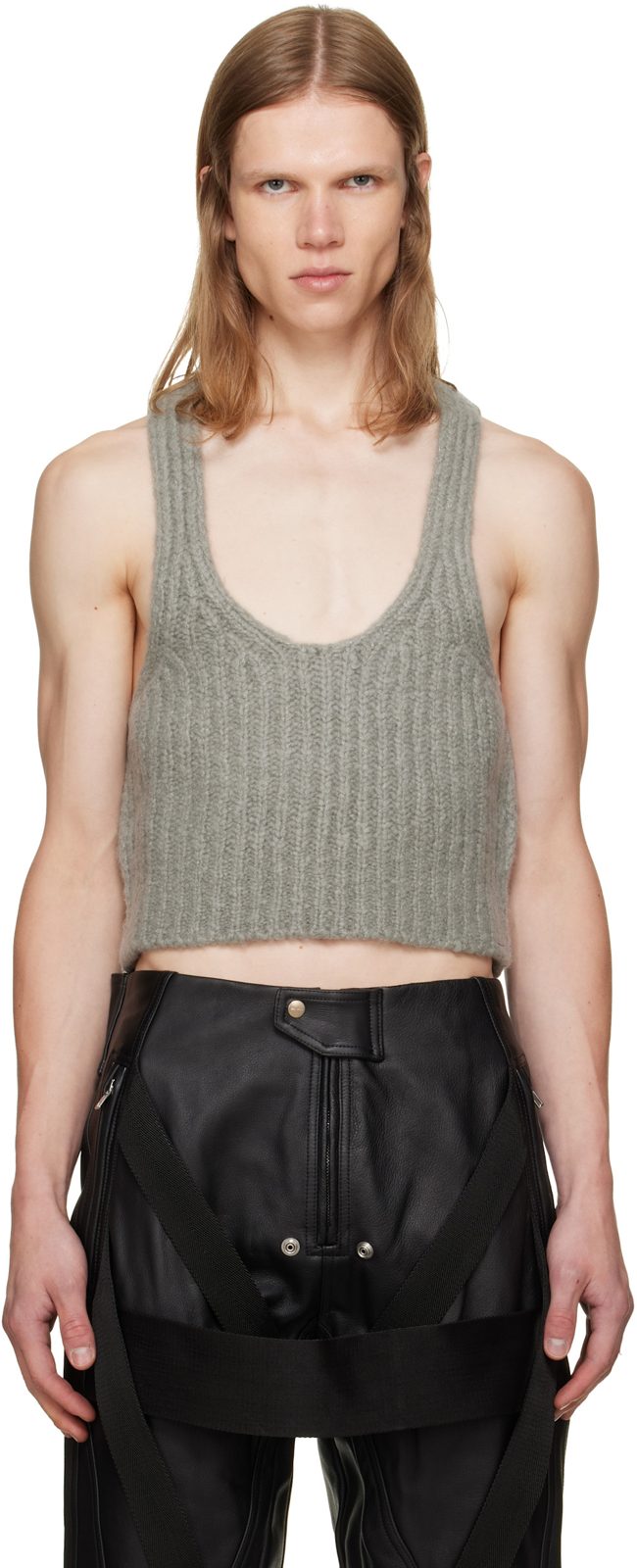 Gray Tower Knit Tank Top 262232M214029