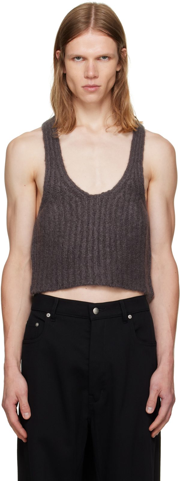 Gray Tower Knit Tank Top 262232M214028