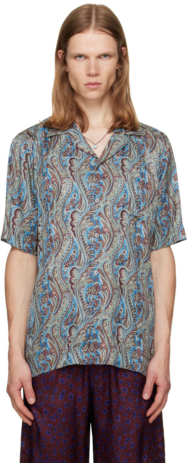 Blue Boxy Jacquard Shirt 262358M192018