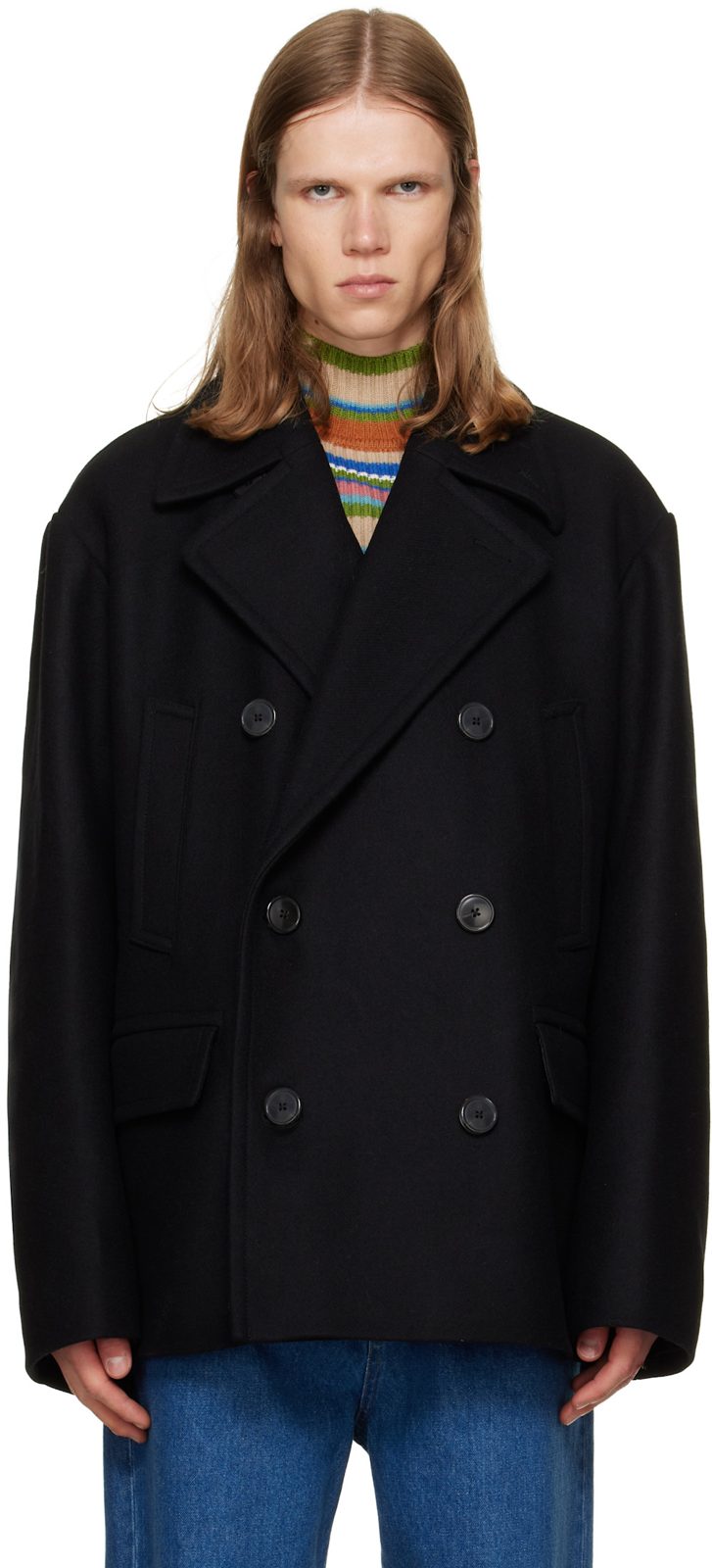 Black Double-Breasted Coat 262358M176018